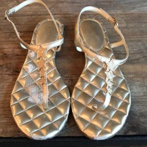 Chanel metallic gold calfskin embellished sandals